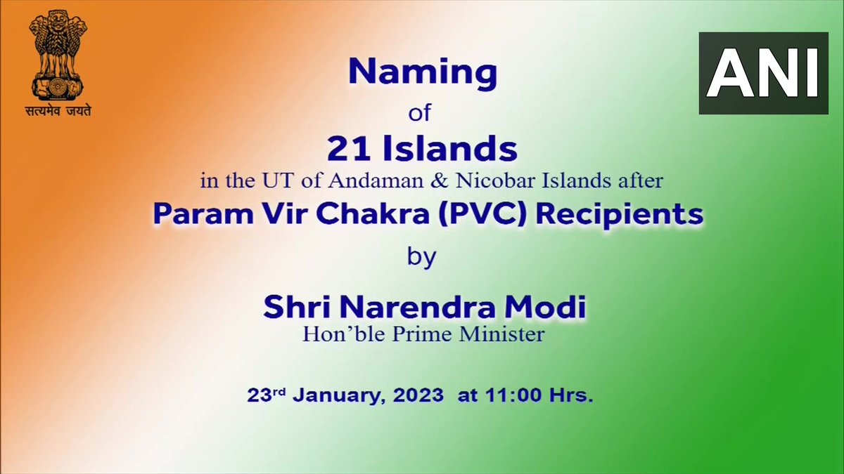 ANI's tweet photo. Prime Minister Narendra Modi names the 21 largest unnamed islands of Andaman &amp; Nicobar Islands, via video conferencing. https://t.co/MUEdMgF2ZL