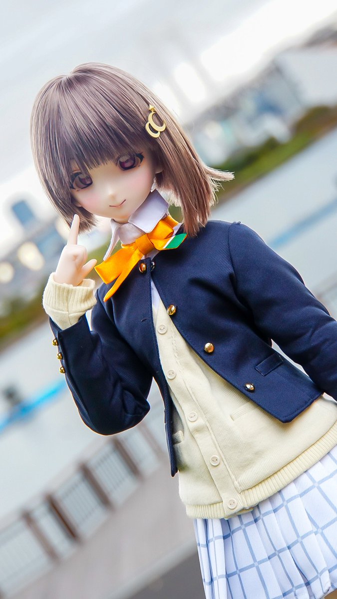 1girl bow brown hair cosplay dutch angle hair ornament jacket  illustration images