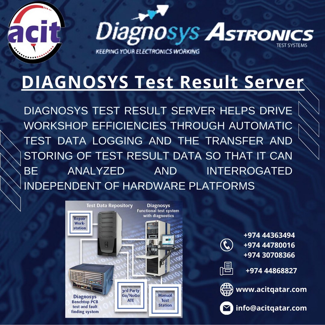 QatarAcit's tweet image. DIAGNOSYS TEST RESULT SERVER

For more visit
acitqatar.com

#diagnosys #astronics #testsystems #nationalinstruments #flyingprobesystem #pcb #cca
 #testsolutions #electronicsystems #aerospaceanddefense #test #technology #keepingyourelectronicsworking #acitqatar #qatar