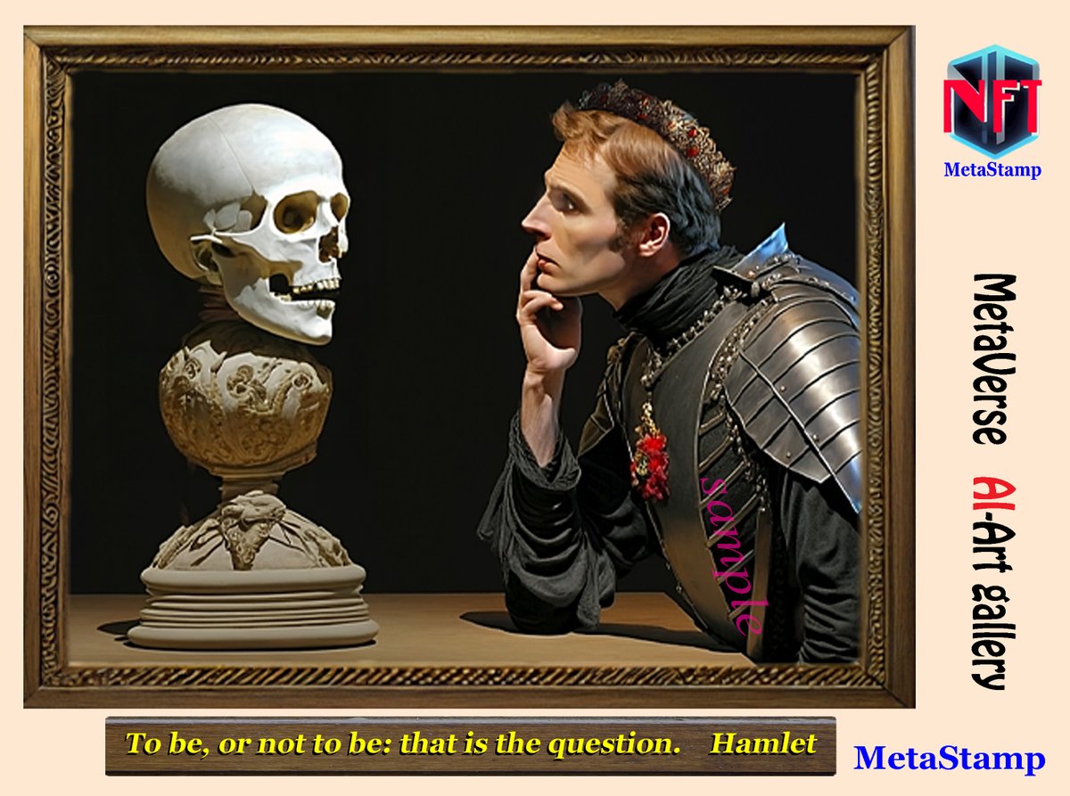 NFTDeSta's tweet photo. #Hamlet #Shakespeare #ToBeOrNotToBe #NFTstamp #philately #AIStamp #Metaverse #MetaStamp #AIArt #NFTCommunity #DramaPlay
Meta Stamp AI-art gallery Hamlet
<< To be, or not to be: that is the question >>
https://t.co/qiGIxJzpgW https://t.co/AXkS39v7Hb