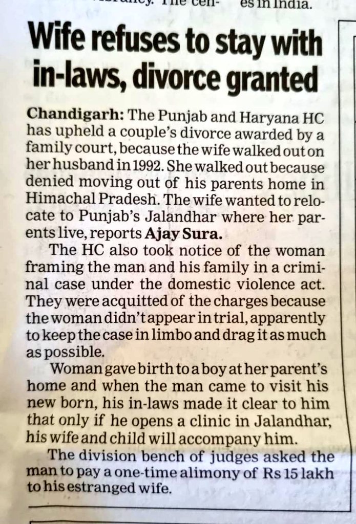 Husband gets divorce THIRTY YEARS after his wife left him as she wanted him to abandon his parents &amp; be with hers

He also fought false #498A &amp; won as wife never appeared for trial

Life of young Doctor destroyed completely by a woman who will still get 15 Lac Alimony 

EQUALITY