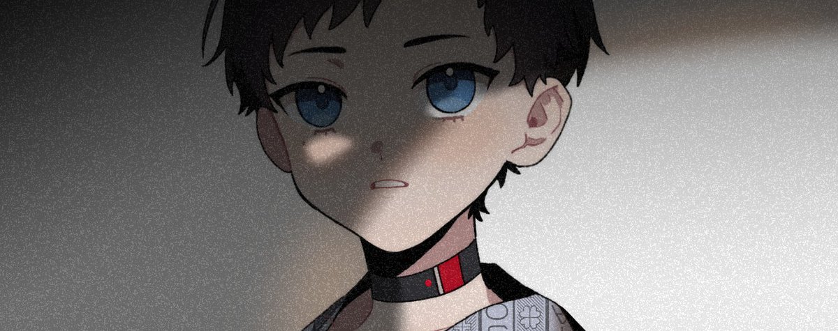 1boy black hair blue eyes choker looking at viewer male focus parted lips  illustration images