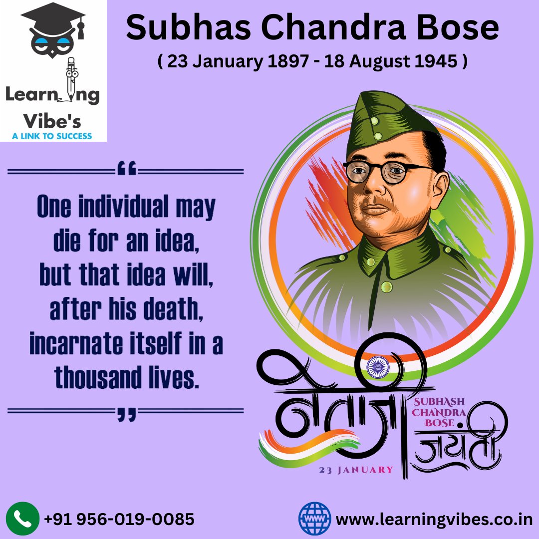 learning_vibe's tweet photo. Netaji Subhas Chandra Bose was a famous freedom fighter who led India to freedom from British rule in 1947.
#education #clat #coaching #cute #NEET #institute #collegelife #paschimvihar #entrance #learningvibes #delhiuniversity #GGSIPU #mohitprajapati #SubhasChandraBose #Netaji https://t.co/HNigO2FZWB