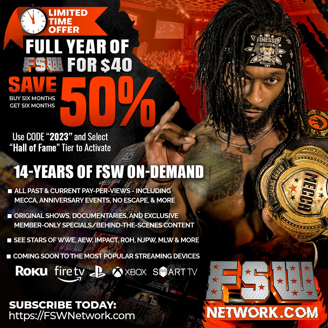FSWVegas's tweet photo. FREE FULL MATCH β @DashingChrisBey vs. @realKILLERkross (FSW 10th Anniversary)
βΆοΈ: https://t.co/0EDPQLsR9X
Stream live events, classic content + more on the @fswnet!
β‘οΈ: https://t.co/UvCg1jUm4q
Use code 2023 for 50% off a 1-Year #FSWnetwork subscription! https://t.co/f4Qs24kgnO