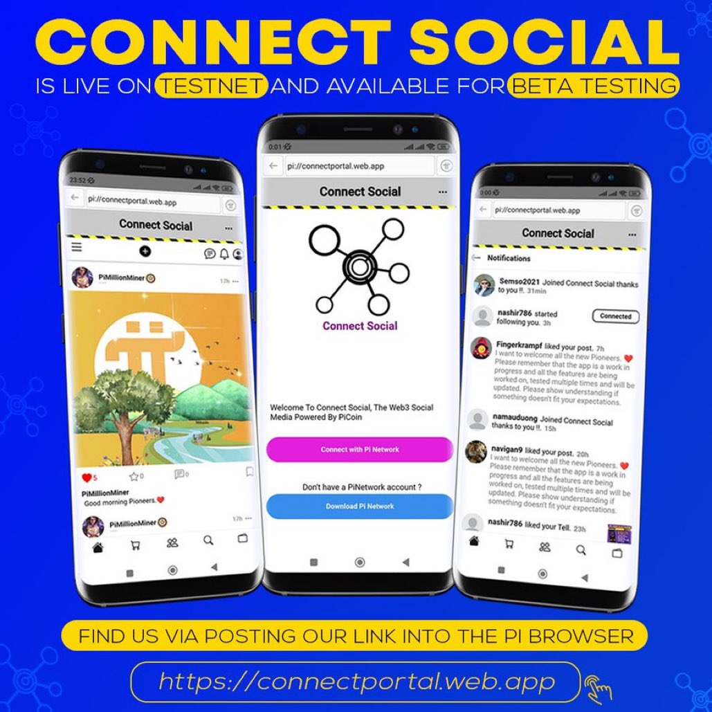 Gavinz212's tweet image. 🗣️Connect Social (@connect0fficial ) is now live on Pi Testnet and is available for Beta Testing!
Link: connectportal.web.app
A #Web3 social media experience secured and safeguarded via the #Pibrowser, #PiSDK and #PiNetwork.
#Web3
#Pipayments
#PiHackathon
#PiNetworkMarket