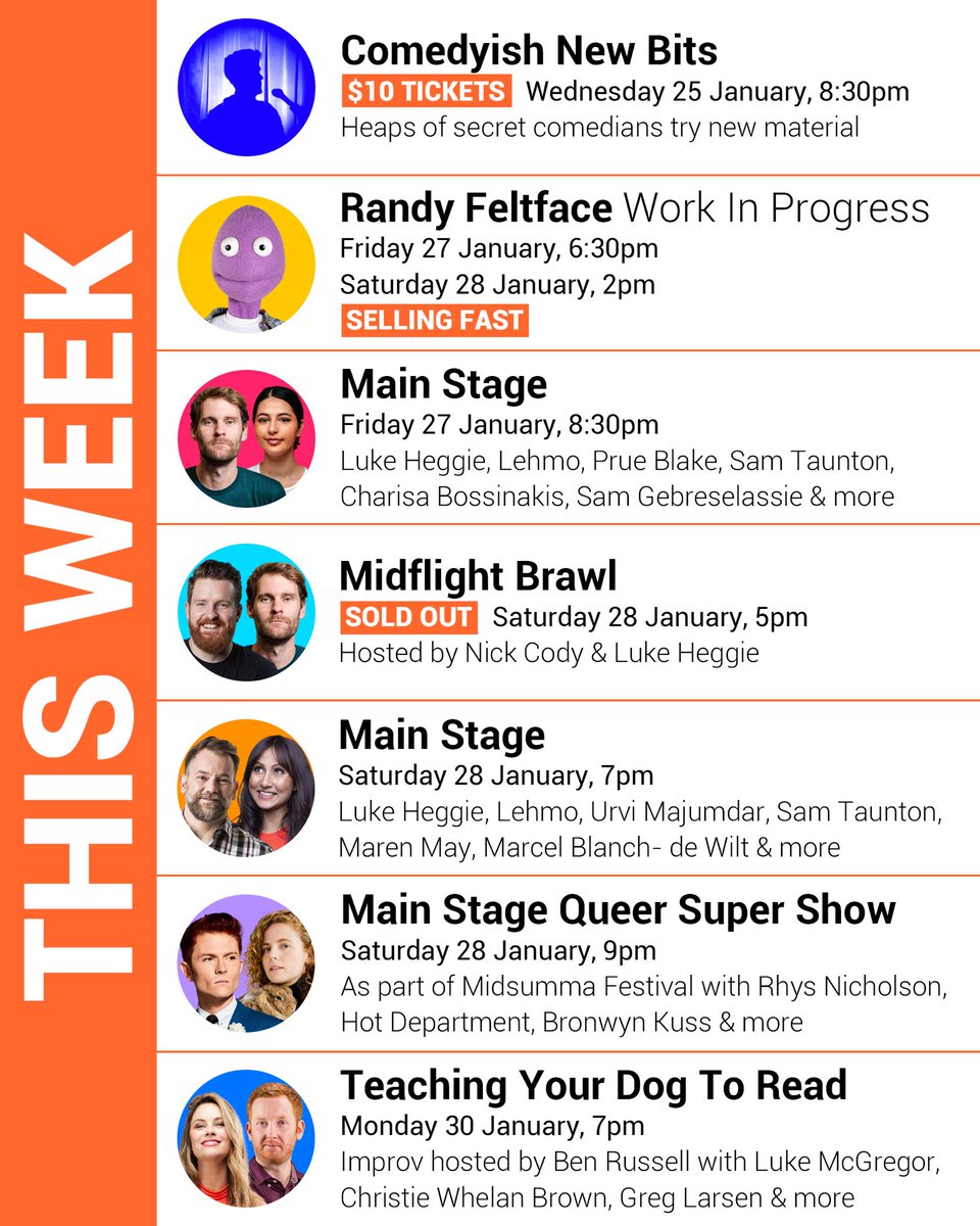 Join @rhysnicholson @LukeWMcGregor @Christie_Whelan @RandyFeltface @urvi_majumdar @BronwynKuss @gregmlarsen and so many more this week at Comedy Republic 🤩   Get tickets now at comedyrepublic.com.au