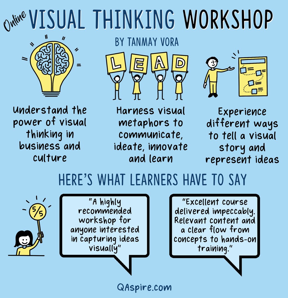 Studies show that visual learning/communication can increase information retention by up to 65%

Join this week's #visualthinking #workshop and learn how to boost your learning/collab with the power of visual communication!  

Register here: townscript.com//e/masterclass…