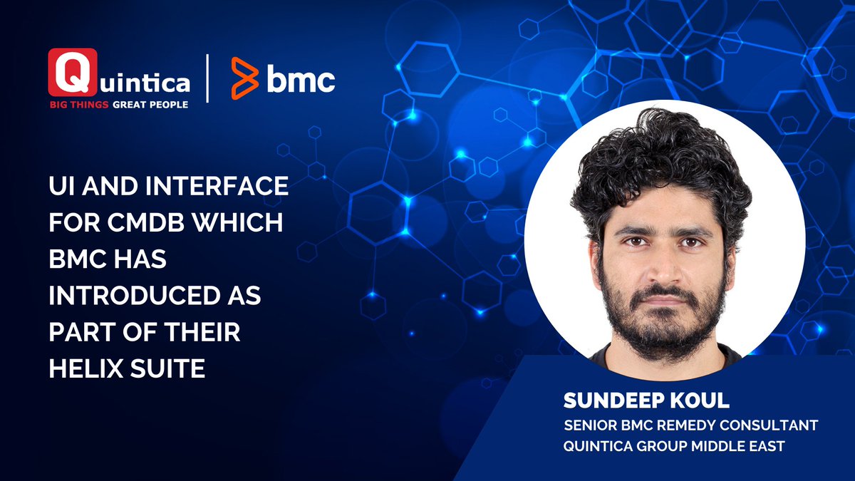 Quinticagroup's tweet image. @Quinticagroup @sundeepKoul talks about a new UI and Interface for CMDB that @BMCSoftware introduced as part of their Helix suite. By @SundeepKoul, Senior @BMCSoftware Remedy Consultant @Quinticagroup Middle East. 

bit.ly/3WrrA9z

#quintica #BMCexchange #CMDB #ai