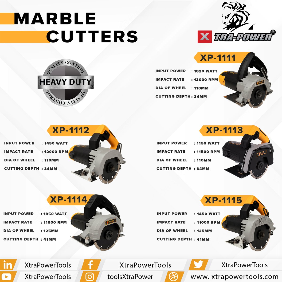 ToolsXtraPower's tweet image. 𝐗𝐓𝐑𝐀-𝐏𝐎𝐖𝐄𝐑 𝐇𝐄𝐀𝐕𝐘 𝐃𝐔𝐓𝐘  𝐌𝐚𝐫𝐛𝐥𝐞 𝐂𝐮𝐭𝐭𝐞𝐫𝐬 𝟒&quot;,𝟓&quot;

✅High-efficiency cutting of various materials.
✅41 MM,34 MM maximum cutting depth, precision.

📞: +91 124 4000 608
📧: sales@xtrapowertools.com

#MarbleCutter  #lsltools #xtrapowertools #XTRAPOWER