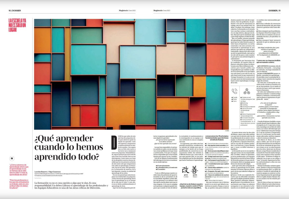 ¿Qué aprender cuando lo hemos aprendido todo? Que los escenarios de trabajo movilicen investigación y acción en los profesionales como línea clave de liderazgo.
Nuestro artículo en #DossierMagisterio <a href="/Magisnet/">Periódico Magisterio</a> <a href="/DiegoFrancesch/">Diego Francesch</a>