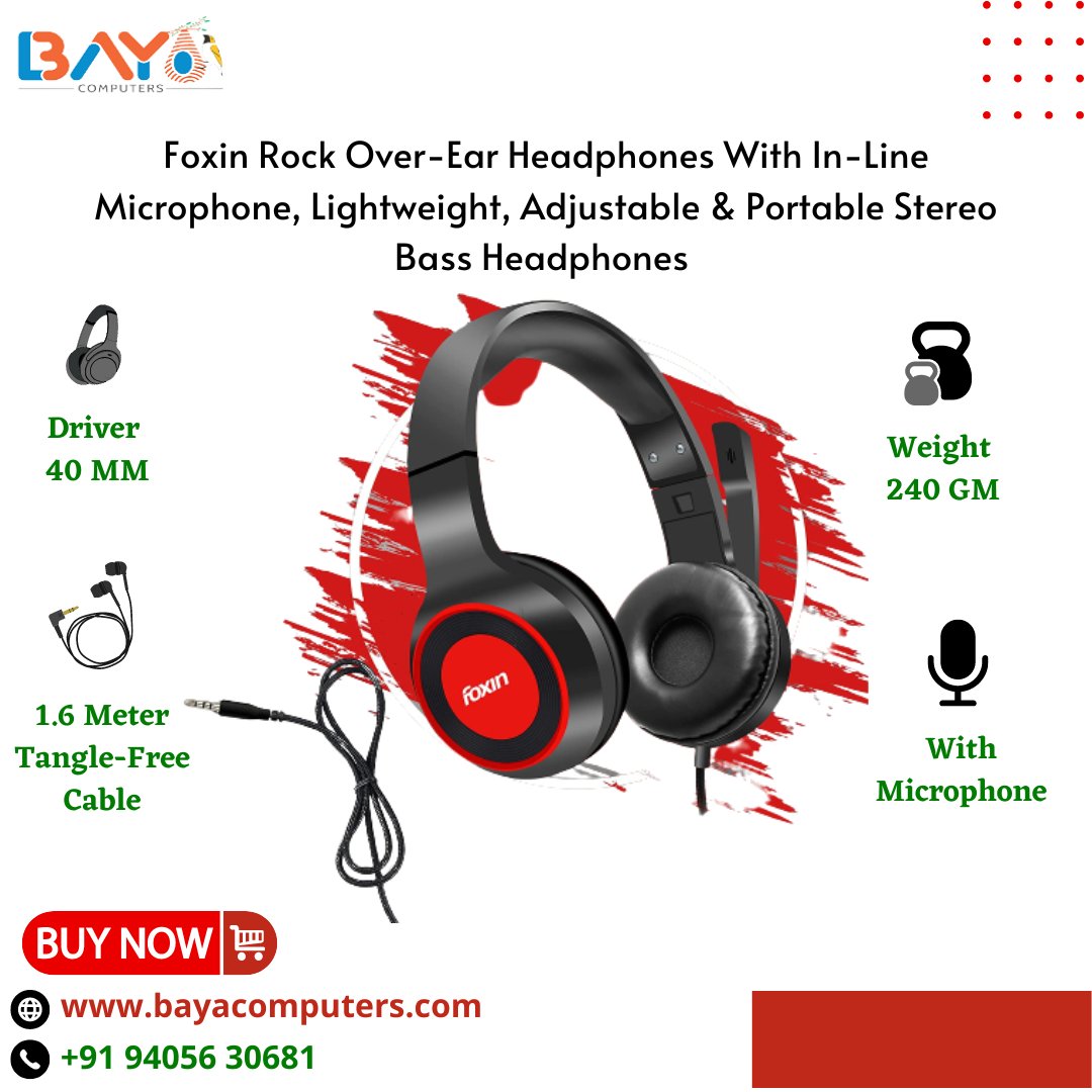 Foxin Rock Over Ear Headphones With In-Line Microphone, Lightweight, Adjustable & Portable Stereo Bass Headphones
.
Contact Us : +91 94056 30681
Visit Us: bayacomputers.com
.
#laptopaccessory #headphones #headphones🎧 #foxin #foxinaccessories  #laptop #laptopaccessory