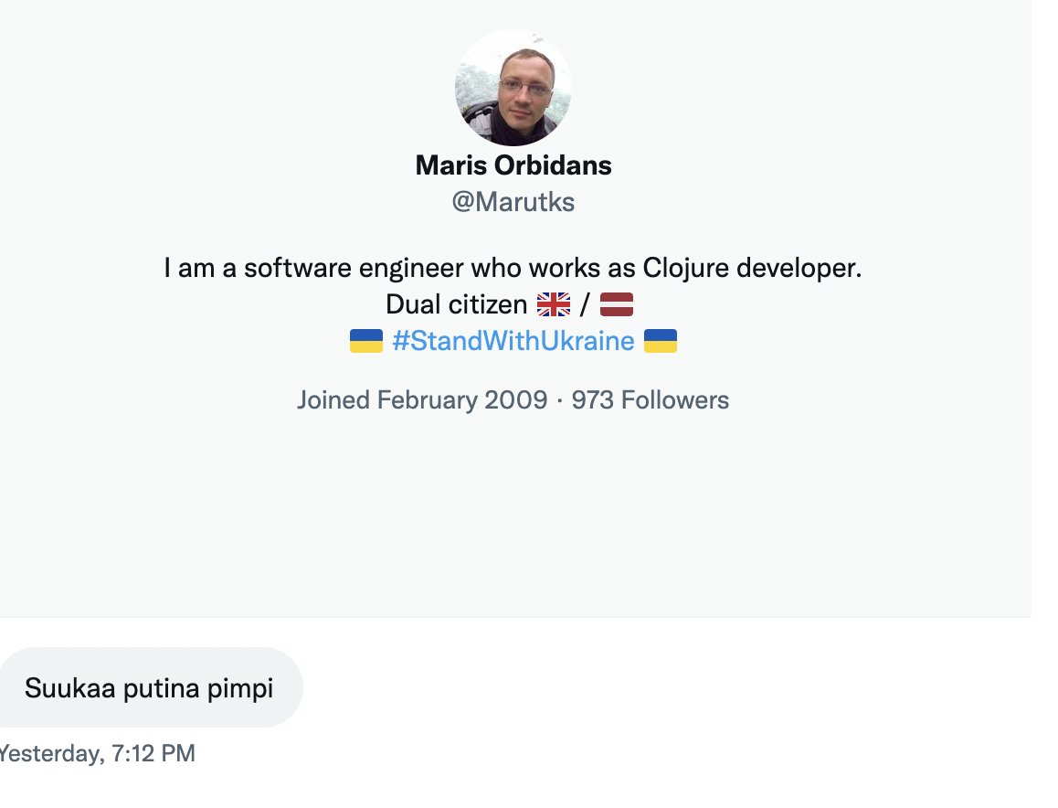IngaSpringe's tweet image. Lūk, šis ir drosmīgi - atsūtīt man DM un tad nobloķēt. Un tik spēcīgi argumenti. 
@marutks #MarisOrbidans #clojureDeveloper