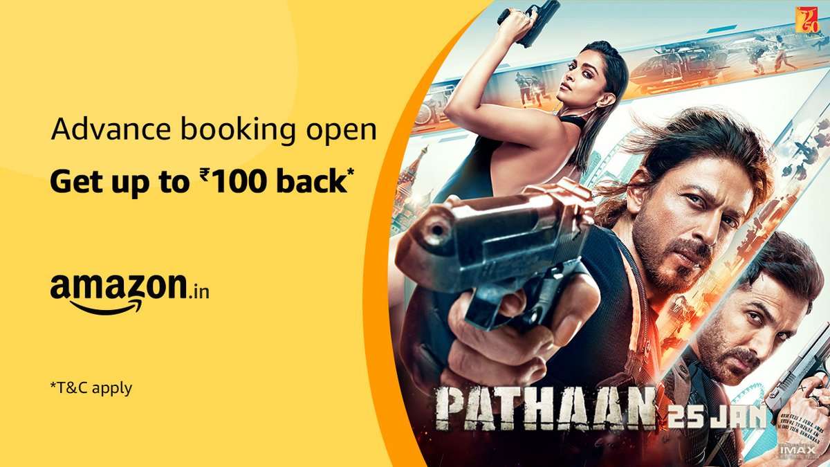 amazonIN's tweet photo. The Badshaah is back in a chiselled new avatar with a lot of bang.
Book tickets for Pathaan & get up to Rs 100 back*
*T&C apply
#PayAmazonSe
https://t.co/Ox7zMjm3vB https://t.co/fpsthsJFLW