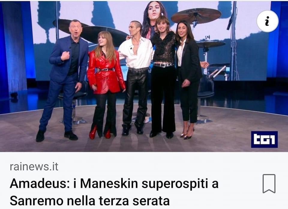 SimoPillon's tweet photo. 🔵 La Rai ci tiene ad annunciare che i #Maneskin saranno super ospiti in terza serata a Sanremo. A questo punto propongo di dare la presidenza della giuria a Uto #Ughi. Che ne dite? https://t.co/G3inA1W0lc