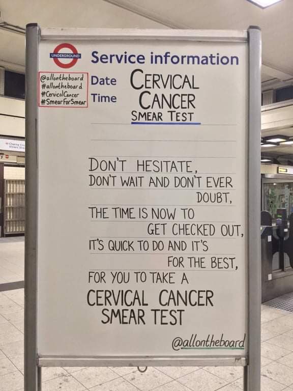 All On The Board (@allontheboard) on Twitter photo 2023-01-23 11:30:49 This week is Cervical Cancer Prevention Week and the time is now to get checked out. #CervicalCancerPreventionWeek #CervicalCancer #SmearTest This week is Cervical Cancer Prevention Week and the time is now to get checked out. #CervicalCancerPreventionWeek #CervicalCancer #SmearTest