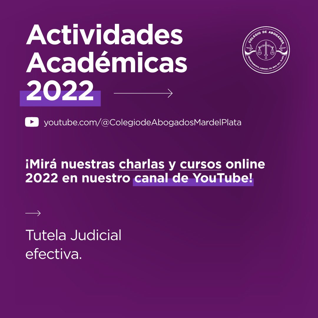 CA_MDP's tweet photo. ￼
👉🏼 Accedé a las actividades académicas que brindamos durante el 2022 a través de nuestro canal de YouTube.

Les compartimos: "Tutela judicial efectiva".

https://t.co/ncLevBMISG 
#CAMDP #Formación #MardelPlata https://t.co/754O7f27Jl