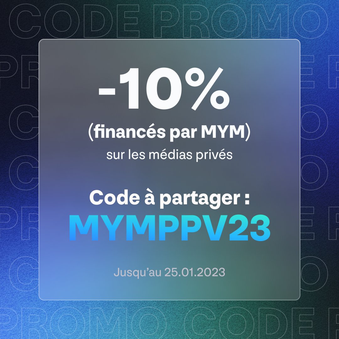 MYM on X: Hey you ! 🤑 Offre 10% de réduction sur les médias privés ! 👉  Avec le code 𝗠𝗬𝗠𝗣𝗣𝗩𝟮𝟯 🚨 Jusqu'au 25012023 RT et partage-le à tes  abonnés, intéressés et