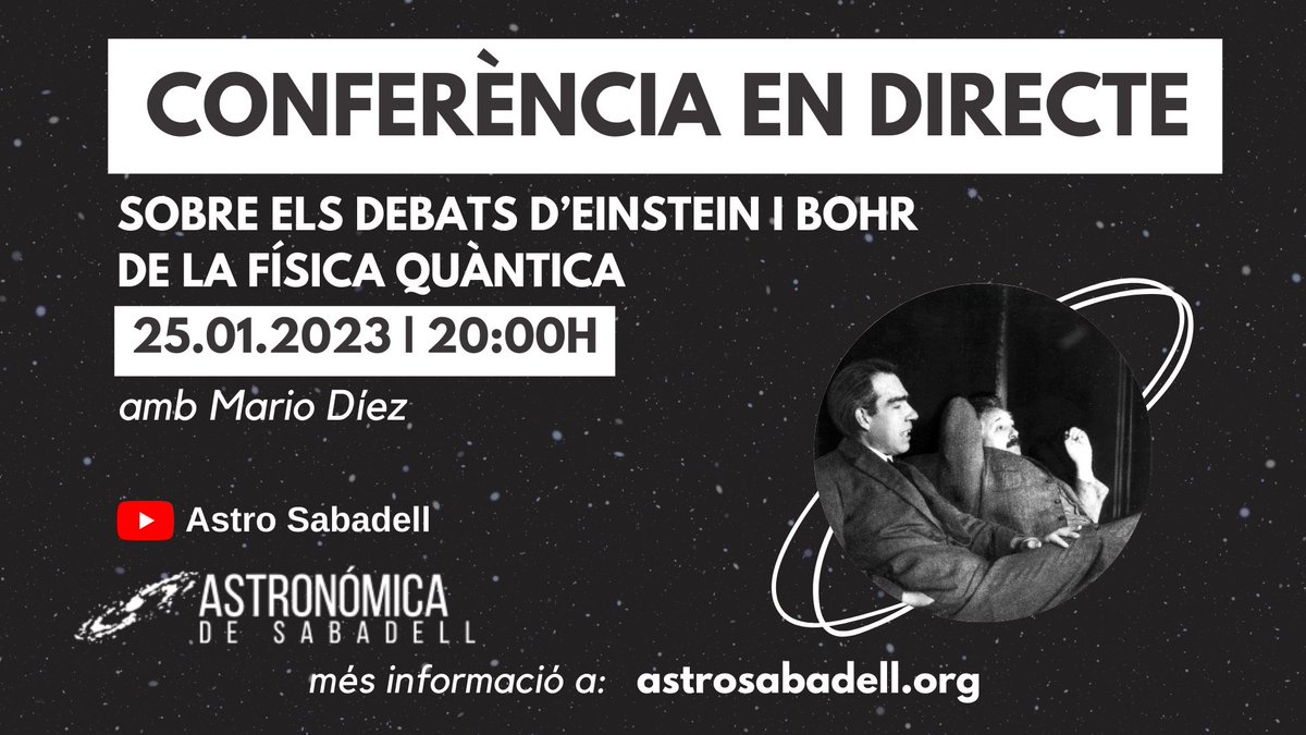 Aquest dimecres 25 a les 20h es durà a terme una conferència des de l'Astronòmica de Sabadell. Si no podeu venir presencialment, també serà retransmesa des del canal de YouTube de l'astronòmica!