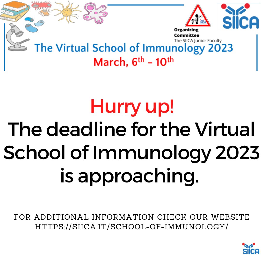 Don't miss this opportunity!
Outstanding scientists will talk about #immunodeficiency #mucosalimmunology #systemsimmunology #transplantimmunology
If you want to discover more... here the link siica.it/school-of-immu…