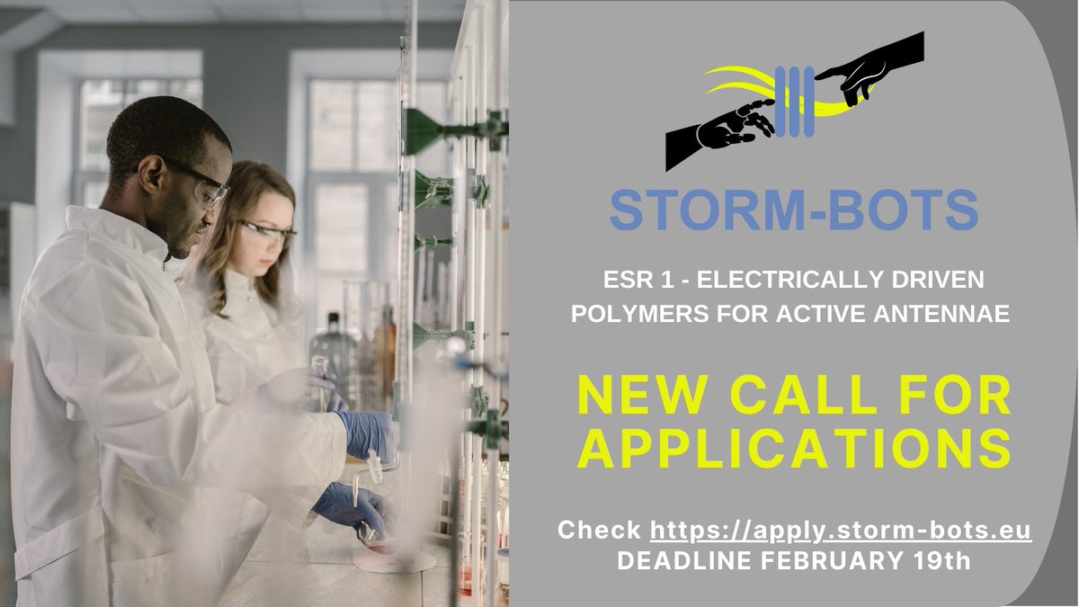 STORM-BOTS ITN (@stormbots_itn) on Twitter photo 📢We are launching a NEW CALL for applications for early-stage #researchers
➡️Position ESR-1 at <a href="/TUeindhoven/">TU Eindhoven</a>
Don't miss this new opportunity to join the STORM-BOTS team!
Check apply.storm-bots.eu/guide-for-appl…
🗓️ Deadline February 19th
<a href="/MSCActions/">Marie Skłodowska-Curie Actions</a>
<a href="/EU_H2020/">Horizon 2020</a> 📢We are launching a NEW CALL for applications for early-stage #researchers
➡️Position ESR-1 at <a href="/TUeindhoven/">TU Eindhoven</a>
Don't miss this new opportunity to join the STORM-BOTS team!
Check apply.storm-bots.eu/guide-for-appl…
🗓️ Deadline February 19th
<a href="/MSCActions/">Marie Skłodowska-Curie Actions</a>
<a href="/EU_H2020/">Horizon 2020</a>