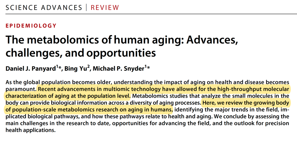 julianmutz's tweet image. Nice review in @ScienceAdvances by @DanielPanyard @SnyderShot et al providing an overview of research on the #metabolomics of ageing

buff.ly/3CPRdKa