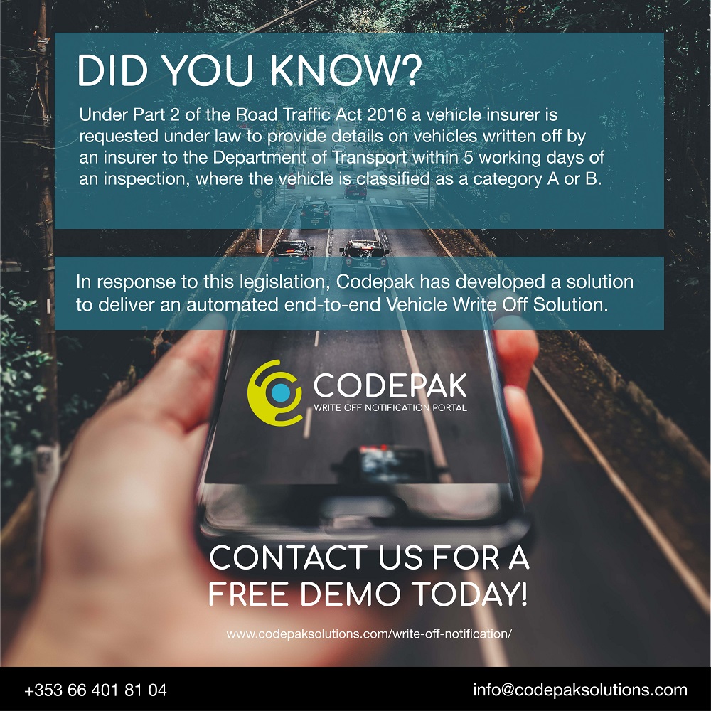 CodepakSolution's tweet image. Did you know a vehicle insurer must provide write-off information to the Department of Transport?
Here at Codepak we have developed a solution for you.
Want to learn more?
Visit our website.
codepaksolutions.com/write-off-noti…