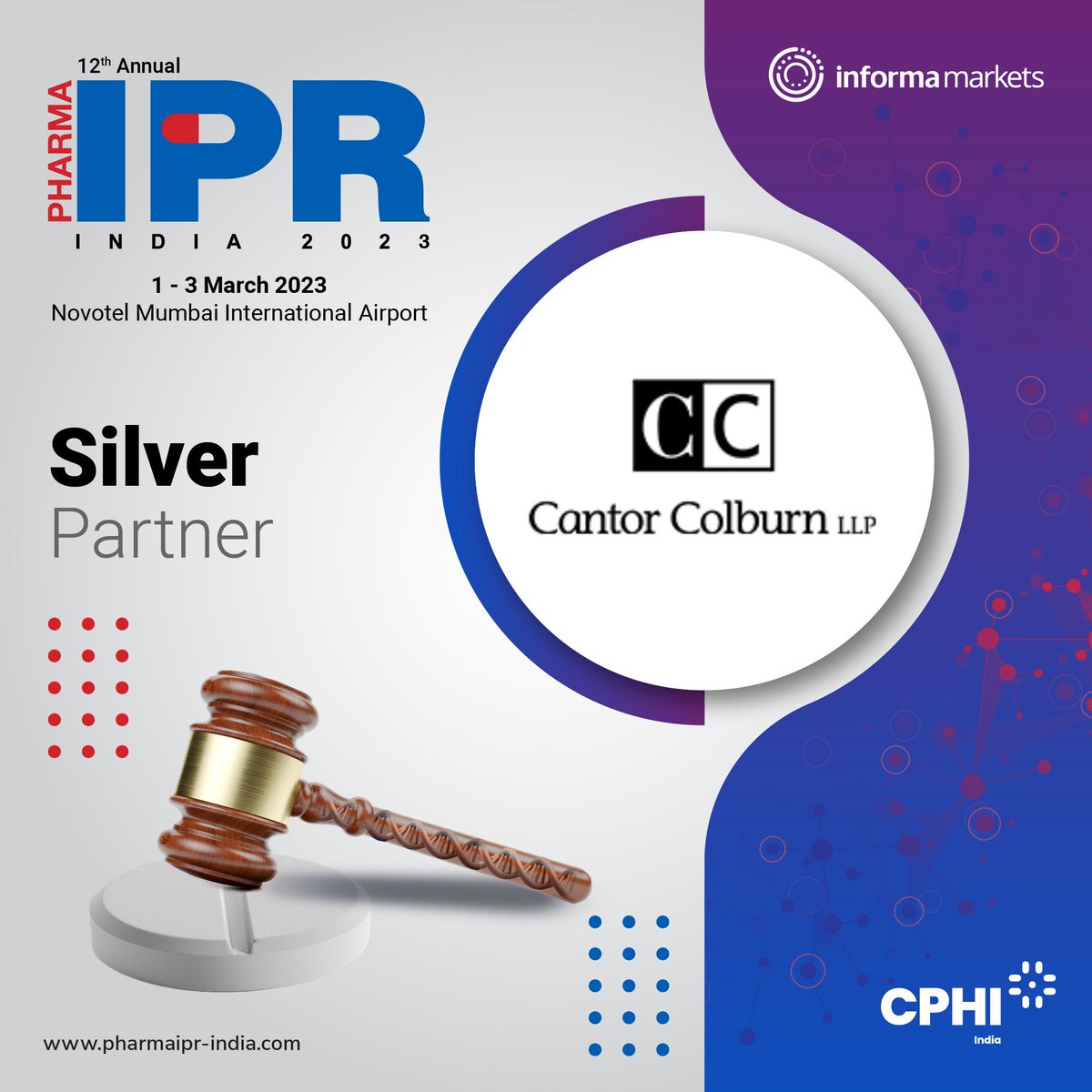CPhI_Conference's tweet image. We are glad to have Cantor Colburn LLP as Silver Partner for the 12th Annual Pharma IPR Conference Download the brochure to know more about partnership opportunities - bit.ly/3INIPyM or write to pratibha.gupta.in@informa.com
#CPHIConferences #InformaMarkets #PharmaIPR