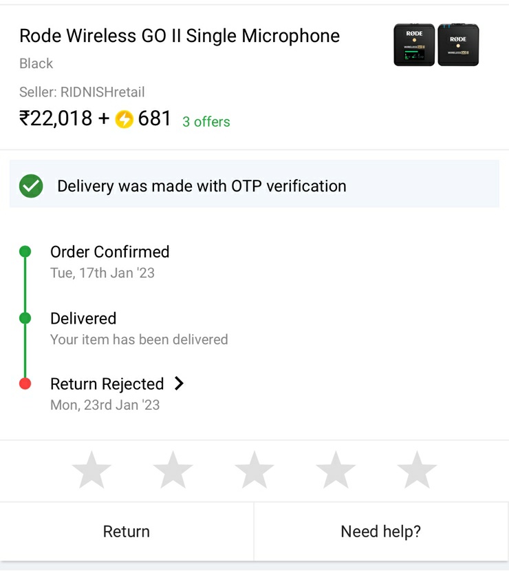 Infinitytechyt's tweet image. @flipkartsupport @Flipkart @GyanTherapy @AmreliaRuhez 
I ordered Rode Wireless Go Mic From Flipkart and i Received Totally Different product that is Boat Earbuds,Now I&apos;m trying to return it but every time Seller Reject My return Request.I have already sent proof to flipkart team.