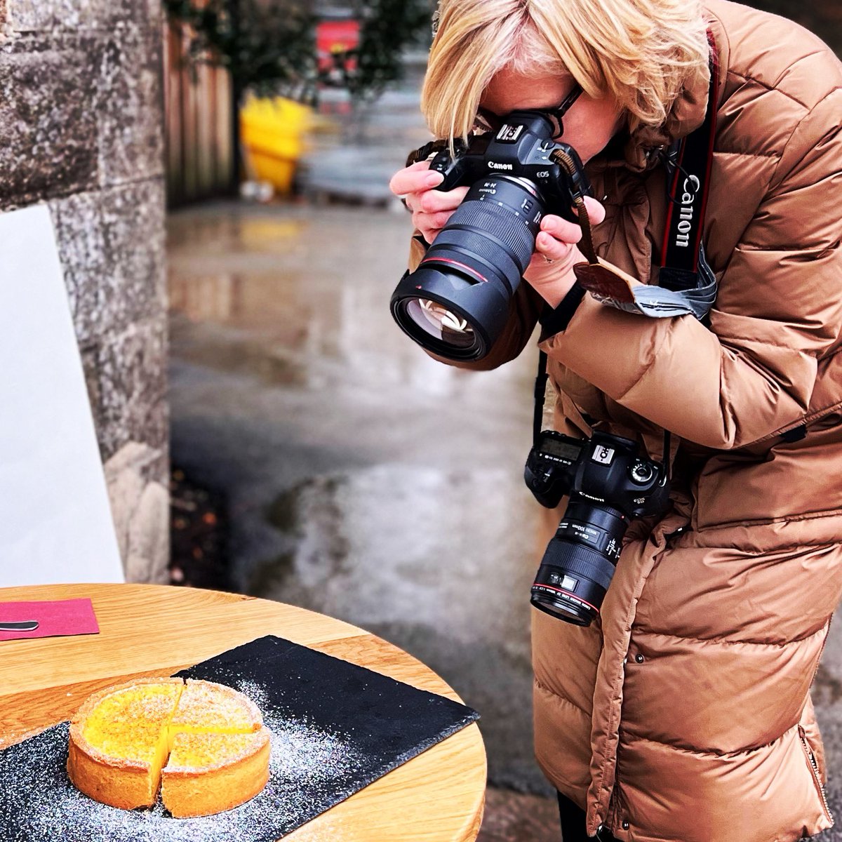 HambletonBakery's tweet photo. How to capture any amount of natural light on the dullest photographic day of the year…. work outside !Thank you @dorte_kjaerulff for your amazing dedication in the damp &amp; cold, to produce another beautiful collection of pictures 🙌 #itstimetowriteanewstory 
#custardtart https://t.co/177W48BDx4