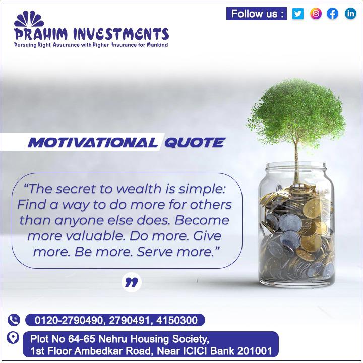 Prahimofficial's tweet photo. MOTIVATIONAL QUOTE
"The secret to wealth is simple: Find a way to do more for others than anyone else does. Become more valuable. Do more. Give more. Be more. Serve more."
#PrahimInvestments #MOTIVATIONALQUOTES #thoughtoftheday #quotes #friday #LifeInsuranc #WealthManagement https://t.co/Z5b8CcYd9r