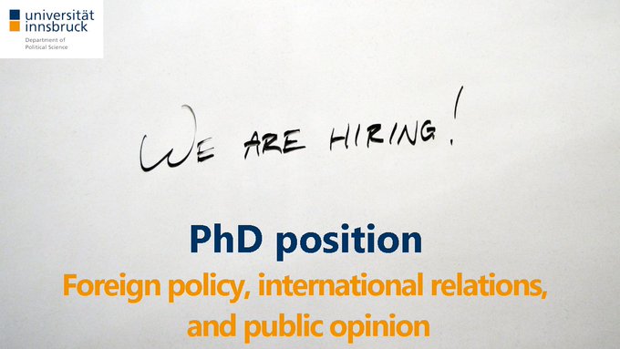 We (@fopolab and @PolSciUIBK ) are looking for a pre-doc for our project 'Foreign policy, international relations, and public opinion'

lfuonline.uibk.ac.at/public/karrier…

Feel free to contact us if you are interested in this position. We are looking forward to your applications!