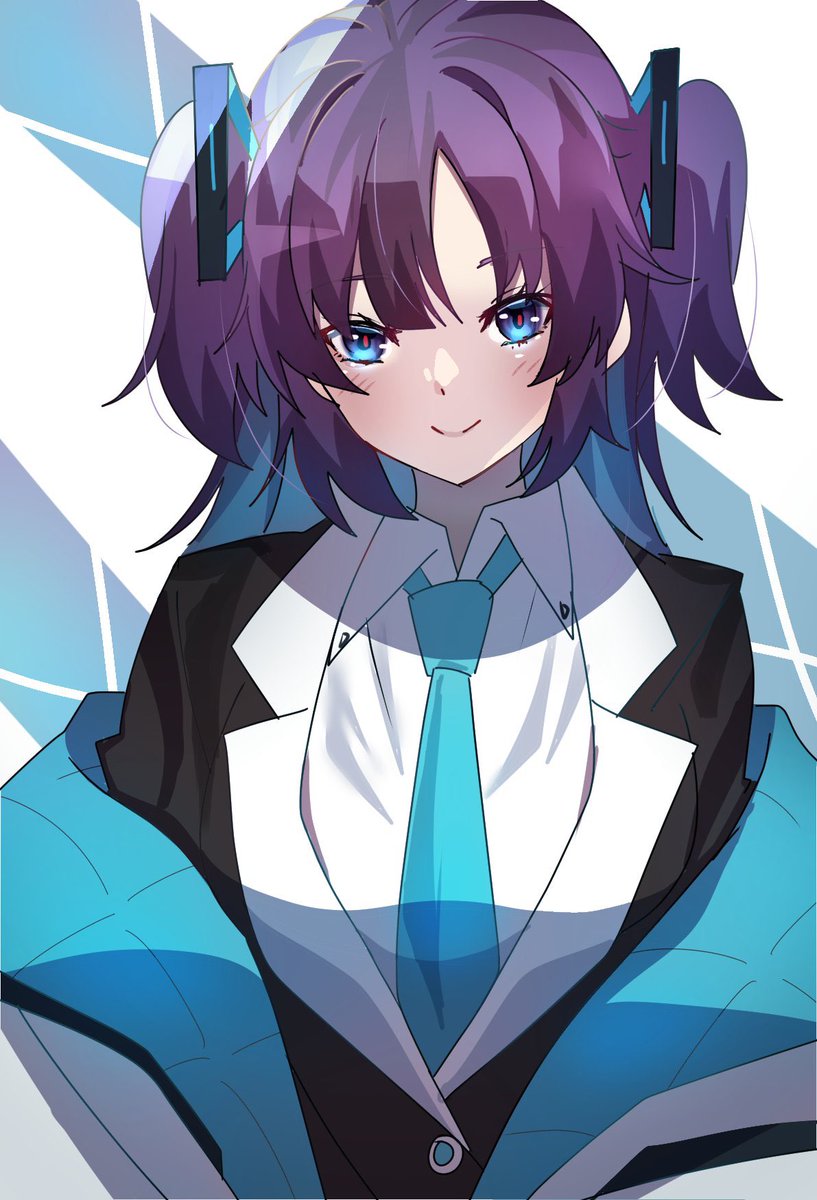 yuuka (blue archive) 1girl necktie blue necktie jacket solo smile purple hair  illustration images