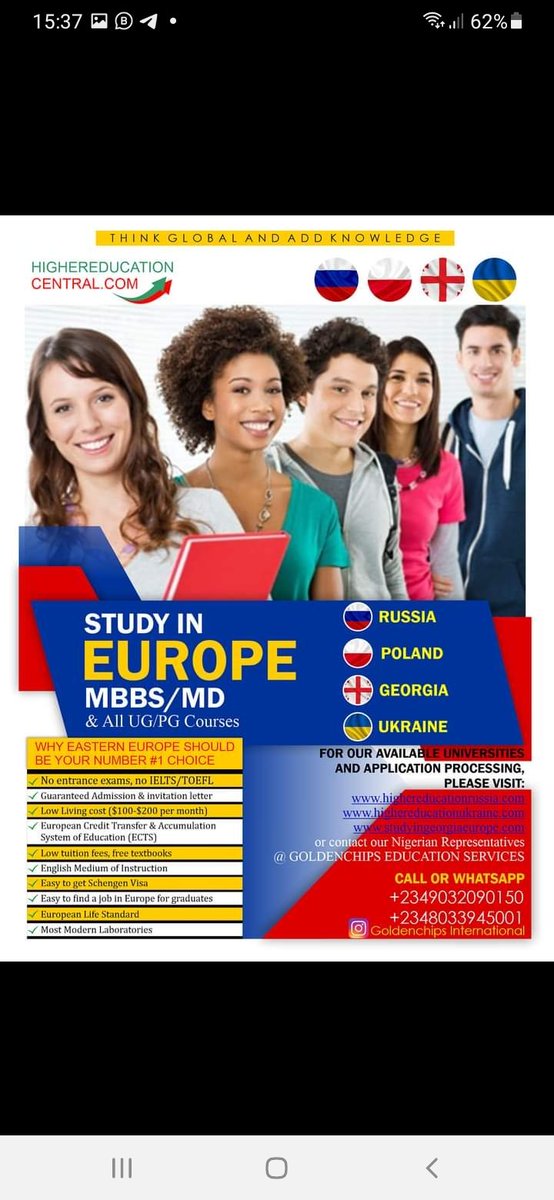 WHY Eastern Europe SHOULD BE YOUR NUMBER 1 CHOICE. 

1. No entrance exam,no IELTS/TOEFL 
2. 100% guarantee to get admission & invitation letter
3. Low living cost (100 usd - 200 usd a month).
4. Moderate climate

Apc pcc kogi gunners yorubas BVAS Rufai #IniEdo Spartacus Nigeria