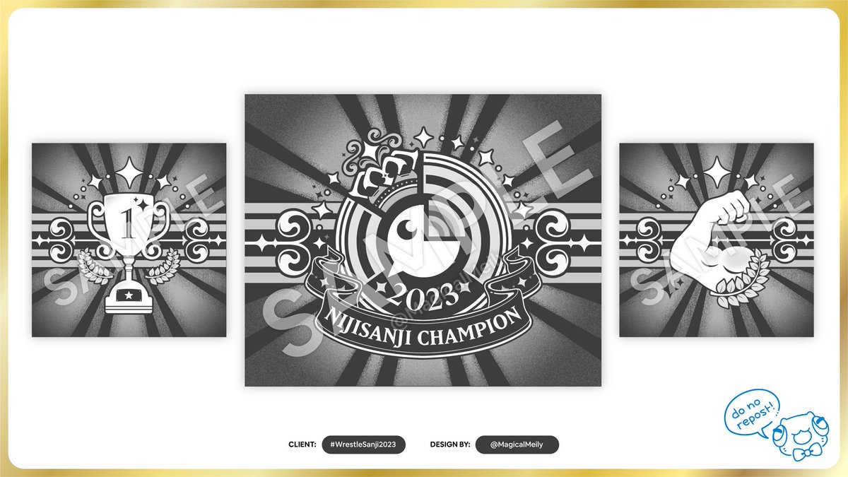 MagicalMeily's tweet photo. 🏆 I was in charge of designing the #WrestleSanji2023 Championship belt! *Images are mockups/samples only. #MeilyDesign #NIJISANJI_EN https://t.co/hjjzKdUwxG