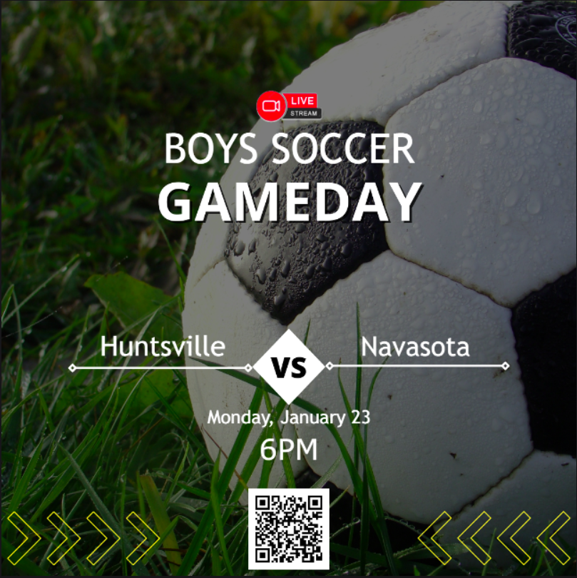 🚨 Varsity Boys Soccer
⚽️ Huntsville
🆚 Navasota
📅 Monday, Jan 23
⏰ 6pm
📺 Live streaming ballertv.insidethegames.live/hss.php
<a href="/thehornetnation/">Huntsville Hornets</a> @Lady_Soccer_HS <a href="/SoccHville/">Huntsville Men's Soccer</a> <a href="/NHSRattlers/">Navasota High School</a> <a href="/NavasotaISD/">Navasota ISD</a>