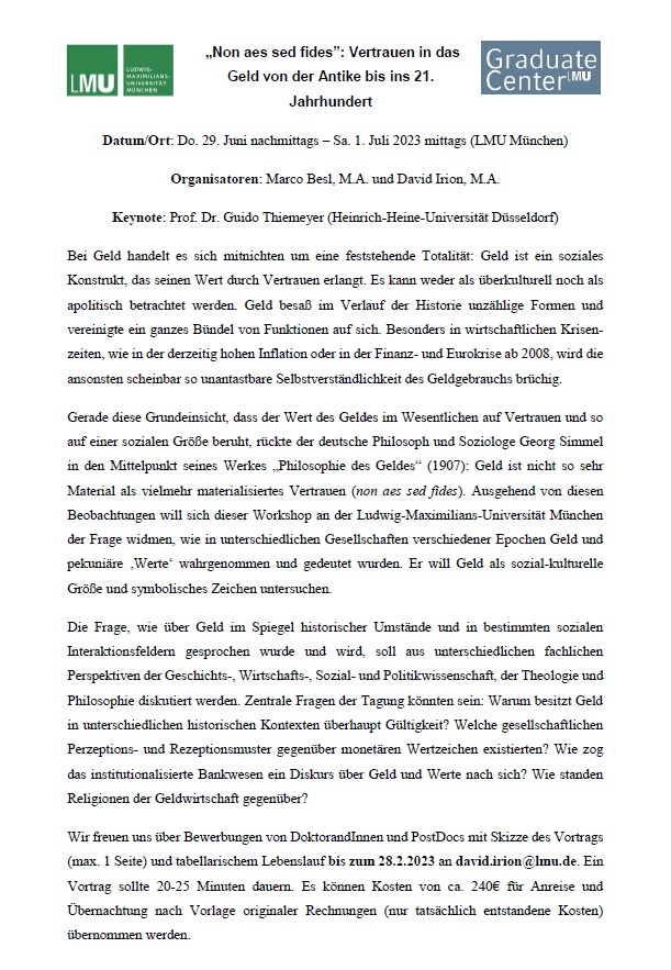 Ab sofort können Paper für unsere Konferenz eingereicht werden, die Ende Juni / Anfang Juli <a href="/LMU_Muenchen/">Universität München</a> stattfinden wird. Wir freuen uns auf spannende Vortragsvorschläge! #academictwitter #history #phdlife #postdoc