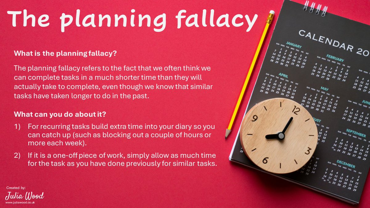 JuliaWoodQI's tweet photo. When you're planning your diary over the next few weeks, remember the planning fallacy.
#JoyinWork #BeLessFrazzled #NHS
If you find this interesting and would like to receive more infographics and pictures like this sign up here:
https://t.co/dmyt5NX7AA They are free. https://t.co/QVOIEc04Tj
