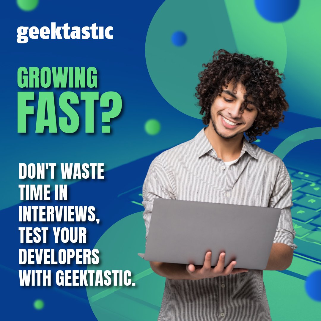 Geektastic_Code's tweet image. Is your business growing fast & you need #developers but don't have hours to spend in #interviews? At Geektastic, we use human reviewers from Google & Amazon to check #technicalassessments during the hiring process, meaning only the most qualified candidates make it to interview