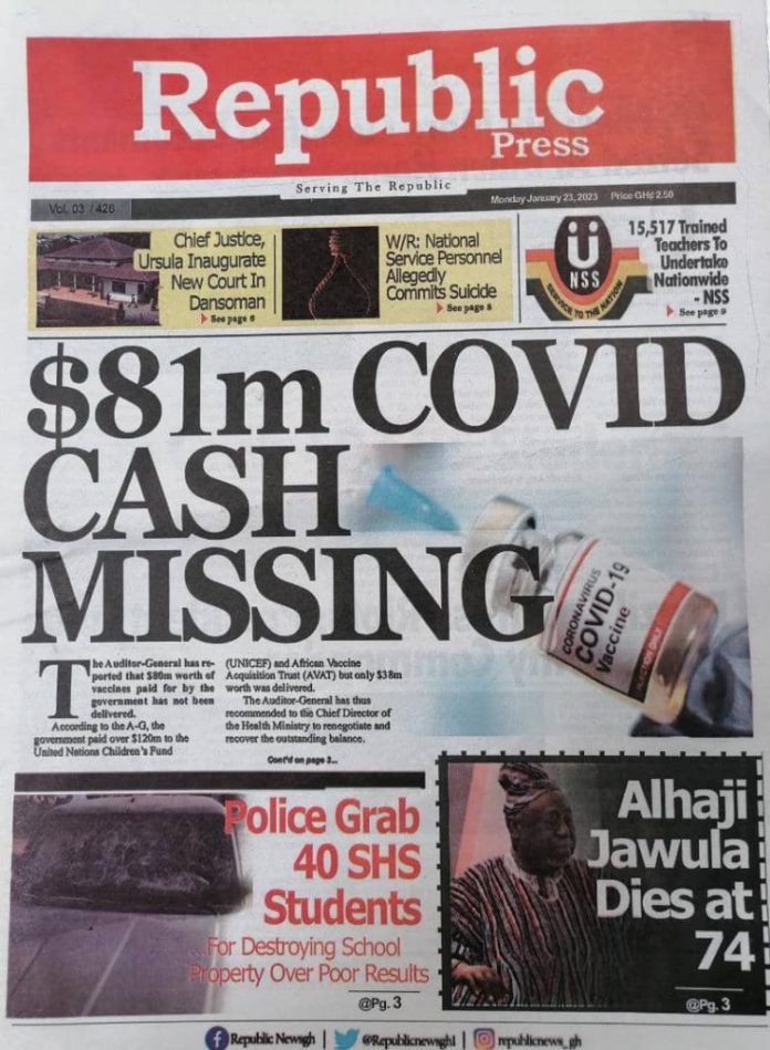 #GhanaToday

🇬🇭Debt Exchange Programme: Engagement cooperation way to go- Attorney General
🇬🇭NDC ¢500,000 filling fee unreasonable - <a href="/CDDGha/">CDD-Ghana</a> 
🇬🇭COCOBOD default further dampens investor confidence
🇬🇭$81m Covid cash missing