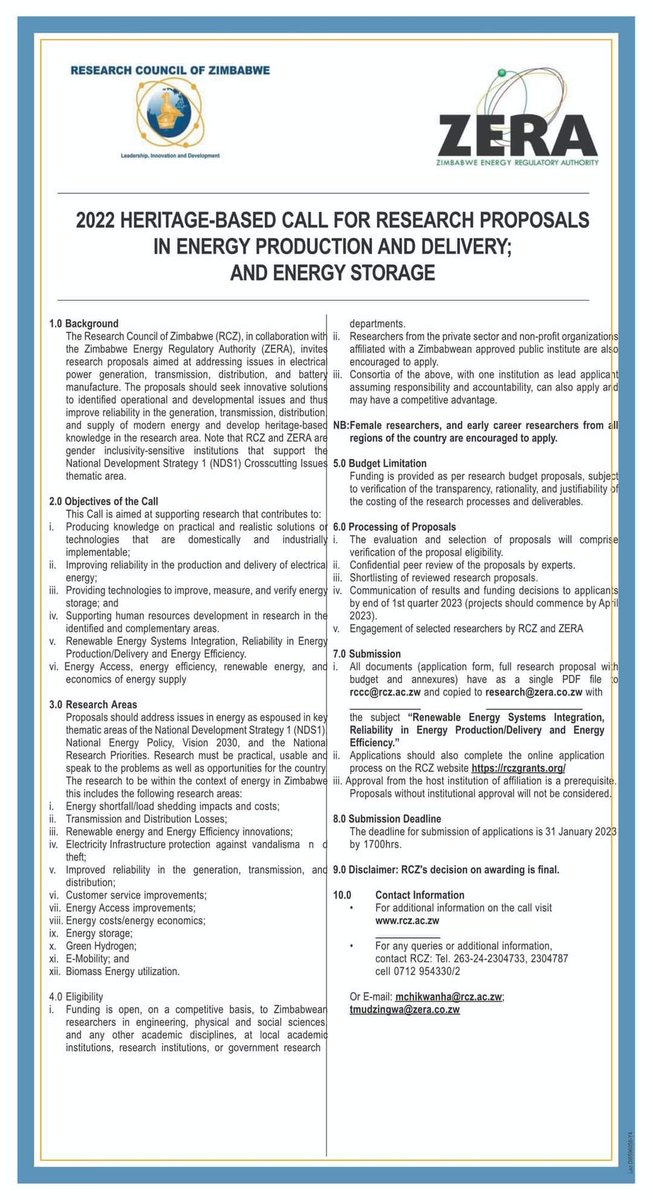 CALL FOR RESEARCH PROPOSALS IN ENERGY PRODUCTION AND DELIVERY; AND ENERGY STORAGE!