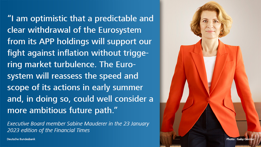 bundesbank's tweet photo. Executive Board member Sabine #Mauderer argues in her latest guest contribution in the @FinancialTimes that the time has come for the Eurosystem to scale back its market presence https://t.co/oetIjZbIxQ #ecb #qe #eurosystem https://t.co/iQiXf1bHyd
