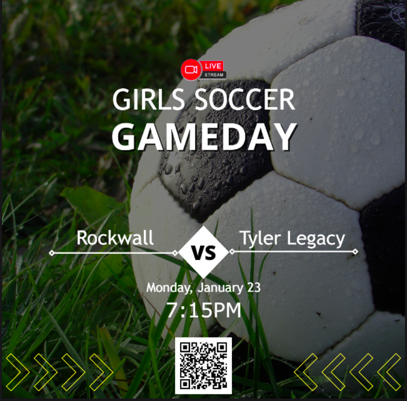 🚨 Varsity Girls Soccer
⚽️ Rockwall
🆚 Tyler Legacy
📅 Monday, Jan 23
⏰ 7:15pm
📺 Live streaming ballertv.insidethegames.live/hss.php
<a href="/Rockwall_HS/">RockwallHighSchool</a> <a href="/LJacketsSoccer/">RHS Lady Jackets Soccer</a> <a href="/kevinwsamples/">Kevin Samples</a> <a href="/TLGirlsSoccer/">Tyler Legacy Girls Soccer</a>