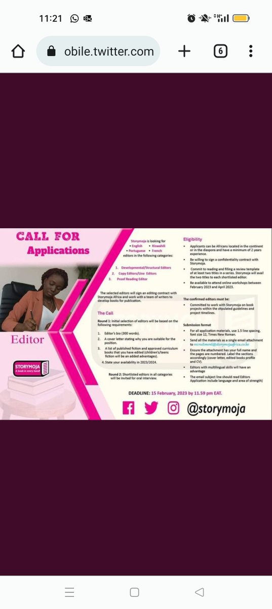 Onjerika's tweet photo. @Storymoja are you actually hiring for this role, spotted online. If so, please share a link or a high quality poster. We @naiwacademy are very interested in applying. https://t.co/rzLt3MA03k