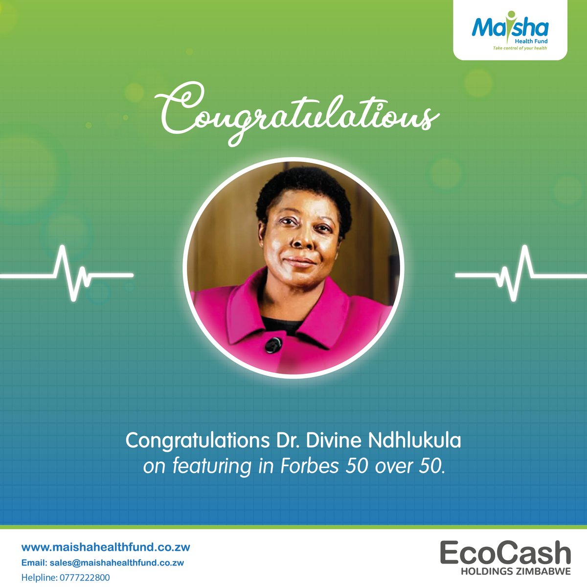 EcoSureHealth's tweet photo. Started small, thought big & scaled fast. Your story is a true testament that success is attainable even to those who start out as the underdog. We’re truly inspired by your story. Congratulations Dr. Ndhlukula.
#Forbes50Over50
#Securico https://t.co/h59L0PwXnN