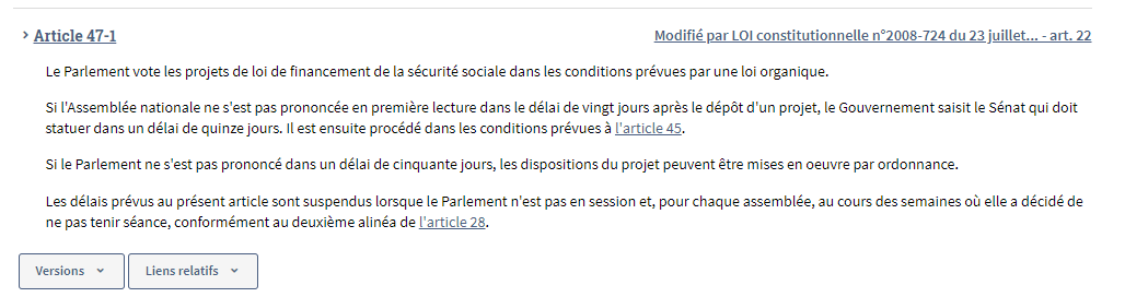 Le travail de journalisme, première chose à faire, vérifier avant de publier n'importe quoi, notamment des conneries.
Que dit l'article 47-1 du la constitution, surtout la 1ère ligne ?