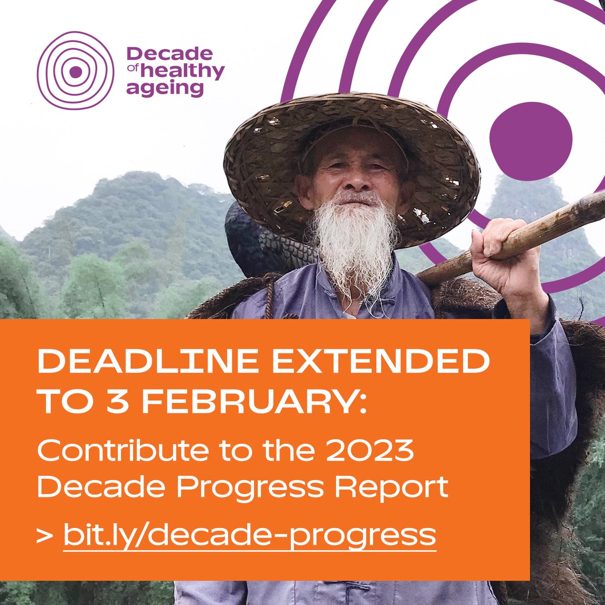 UN Decade of Healthy Ageing (2021-2030) (@undecadeageing) on Twitter photo ๐จ Call for submissions EXTENDED! ๐จ
Have you implemented an initiative that fosters #HealthyAgeing? There's more time to share your work!
The <a href="/UN/">United Nations</a> are looking for case studies to feature in the 2023 <a href="/UNDecadeAgeing/">UN Decade of Healthy Ageing (2021-2030)</a> Progress Report.
โฐ Submit by 3 Feb: bit.ly/decade-progress ๐จ Call for submissions EXTENDED! ๐จ
Have you implemented an initiative that fosters #HealthyAgeing? There's more time to share your work!
The <a href="/UN/">United Nations</a> are looking for case studies to feature in the 2023 <a href="/UNDecadeAgeing/">UN Decade of Healthy Ageing (2021-2030)</a> Progress Report.
โฐ Submit by 3 Feb: bit.ly/decade-progress