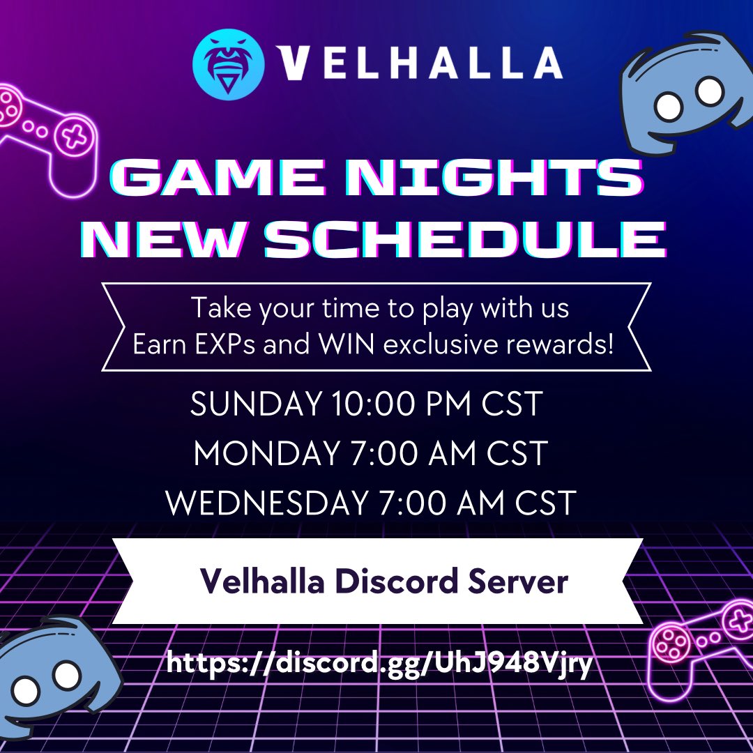 We would like to see more participants on our daily and live missions on our Discord Channel.👀

What are you waiting for?❓Come and join us to get EXPs and EXCLUSIVE NFTs from Velhalla.🔥

#Velhalla #Web3 #PlayAndEarn #GameFI #Metaverse 