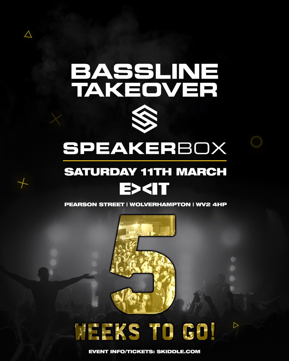 5 WEEKS TO GO‼️LIMITED TICKETS ARE STILL AVAILABLE‼️OUR TOUR IS GOING TO BE A BANGER!! BASSLINE TAKEOVER IS NEARLY HERE RAVERS 😁🎉 

Full info/tickets visit Skiddle or click on the link in our bio #UK #wolverhampton #basslinemusic #hangarwolverhampton #ukevents #fyp