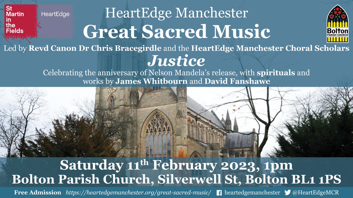 We're looking forward to welcoming the Heartedge Manchester Choral Scholars back to <a href="/StPeterBolton/">Bolton Parish Church</a> on 11th February.  Free admission to their 1pm concert