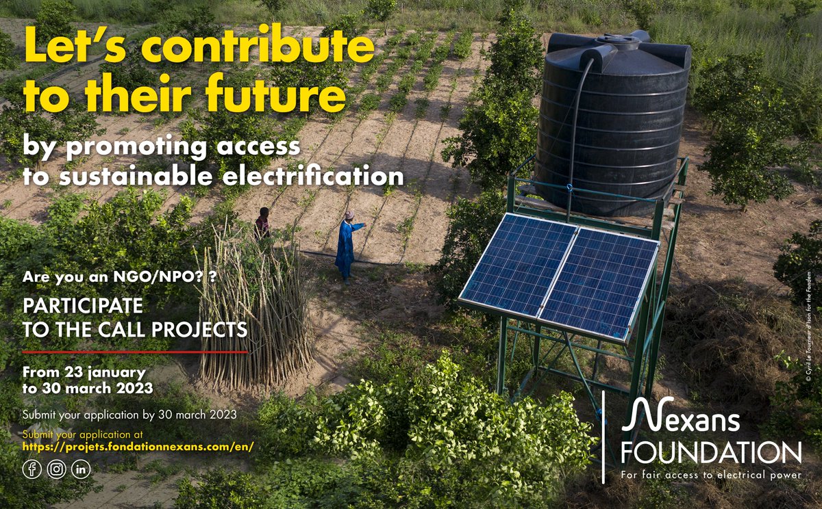Nexans_'s tweet image. #NexansFoundation #CallForProjects 2023
Join us in bringing #sustainableenergy and education for all. No time to waste! If you’re an #NGO fighting against #energypoverty, ➡ apply now on the our platform projets.fondationnexans.com/en/